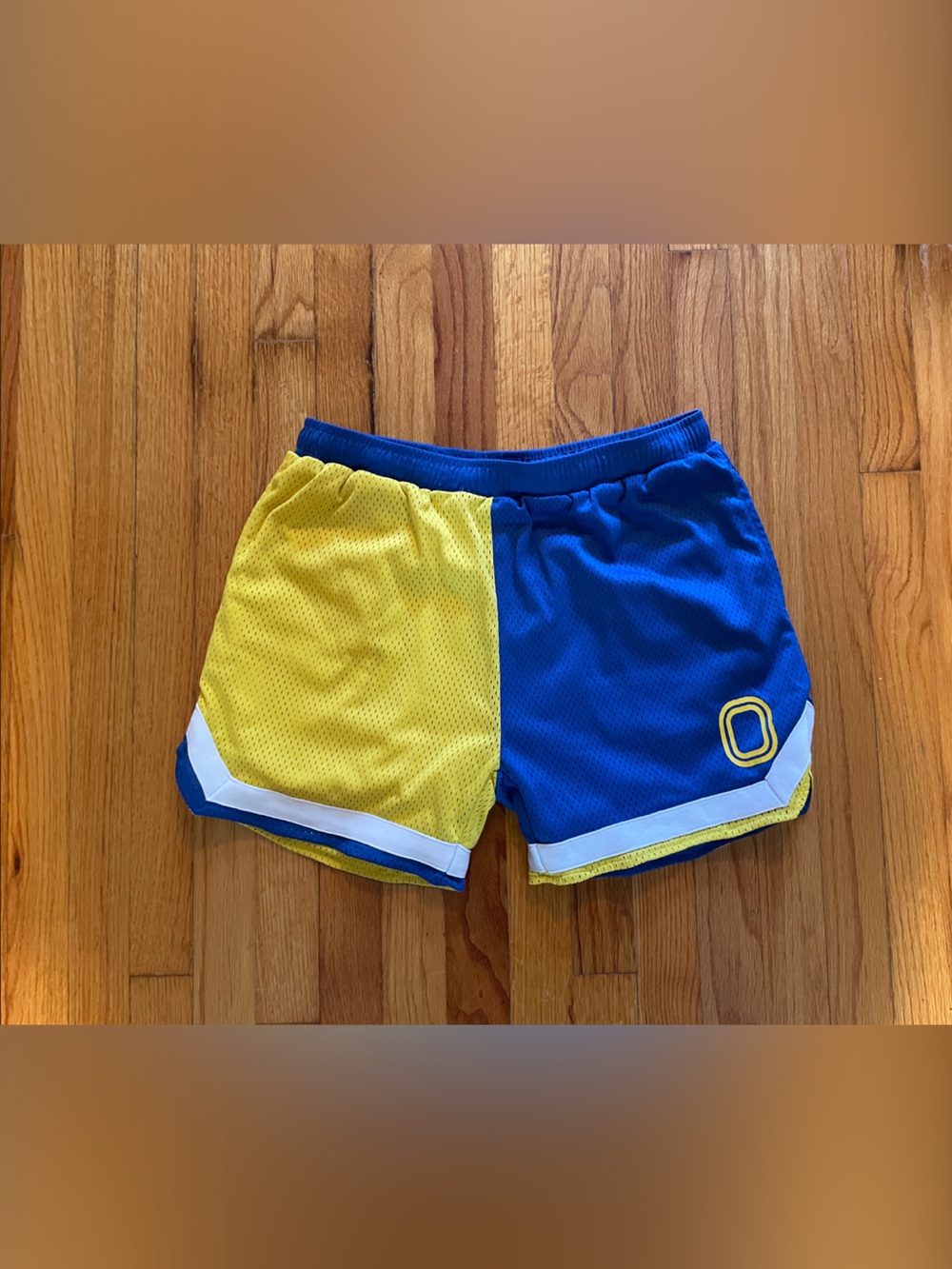 Men's Athletic Split Yellow & Blue Mesh Shorts with Contrast Trim